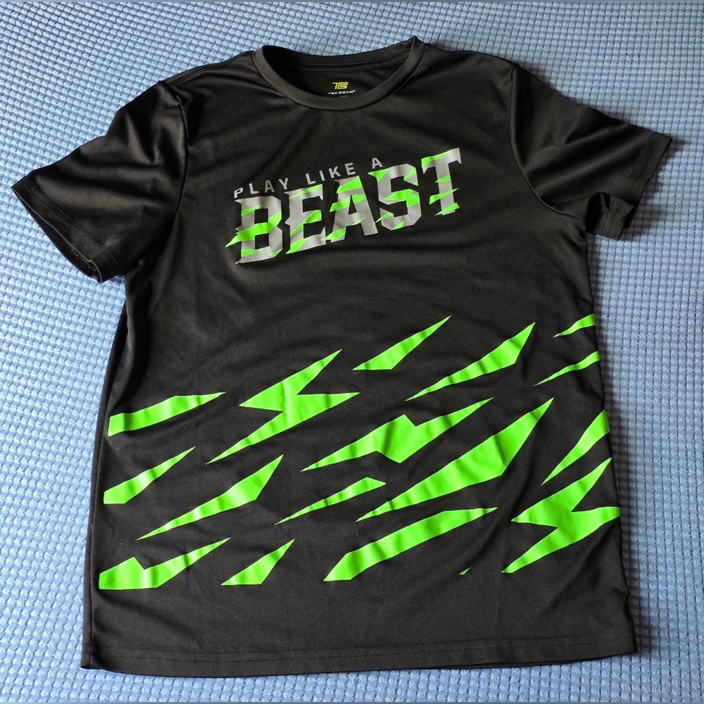 Tek Gear Kids Tee - Black with Bright Green Stripes